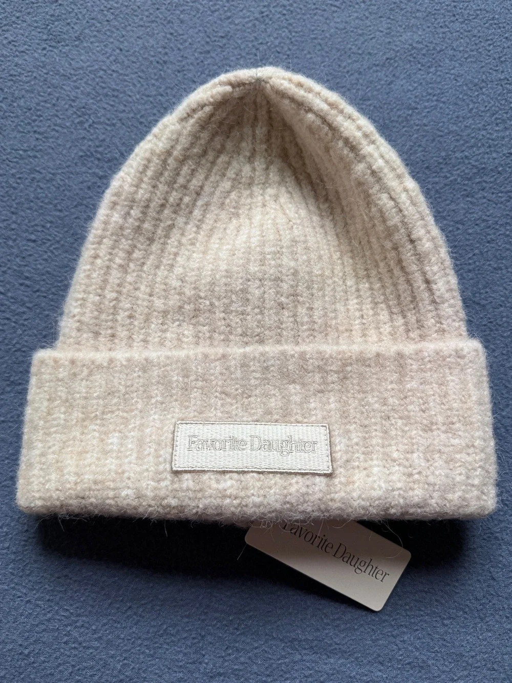 Favorite Daughter Cream Ribbed Knit Beanie